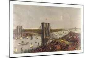 Grand Birds Eye View of the Great East River Suspension Bridge Connecting the Cities of New York an-Currier & Ives-Mounted Giclee Print