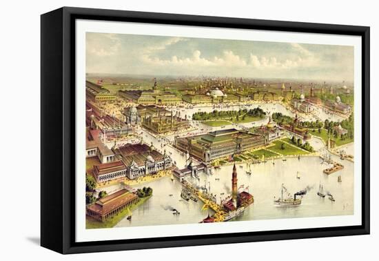 Grand Birds Eye View of the Grounds and Buildings of the Great Columbian Exposition at Chicago-Currier & Ives-Framed Stretched Canvas