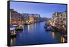 Grand Canal from Rialto Bridge after overnight snow, dawn blue hour, Venice, UNESCO World Heritage-Eleanor Scriven-Framed Stretched Canvas