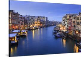 Grand Canal from Rialto Bridge after overnight snow, dawn blue hour, Venice, UNESCO World Heritage-Eleanor Scriven-Stretched Canvas