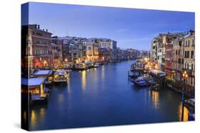 Grand Canal from Rialto Bridge after overnight snow, dawn blue hour, Venice, UNESCO World Heritage-Eleanor Scriven-Stretched Canvas
