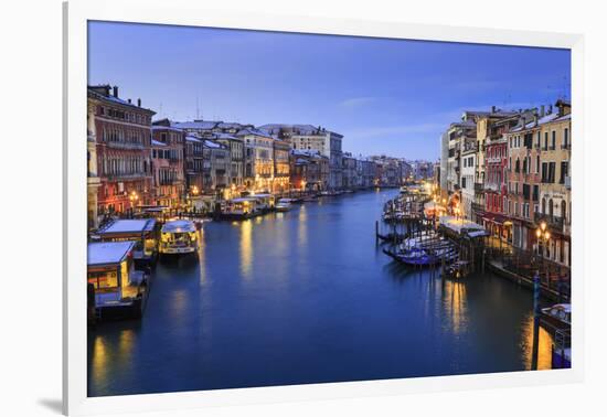 Grand Canal from Rialto Bridge after overnight snow, dawn blue hour, Venice, UNESCO World Heritage-Eleanor Scriven-Framed Photographic Print