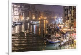 Grand Canal from Rialto Bridge during rare snowfall on a winter evening, Venice, UNESCO World Herit-Eleanor Scriven-Framed Photographic Print