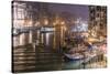 Grand Canal from Rialto Bridge during rare snowfall on a winter evening, Venice, UNESCO World Herit-Eleanor Scriven-Stretched Canvas