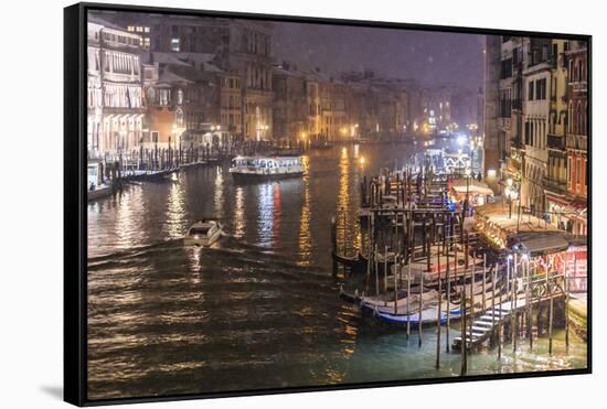 Grand Canal from Rialto Bridge during rare snowfall on a winter evening, Venice, UNESCO World Herit-Eleanor Scriven-Framed Stretched Canvas