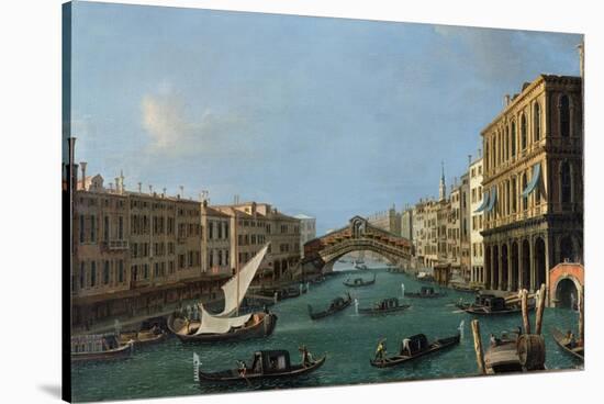 Grand Canal from the South, the Palazzo Foscari to the Right and the Rialto Bridge Beyond-Canaletto-Stretched Canvas