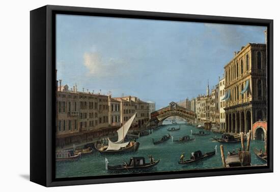 Grand Canal from the South, the Palazzo Foscari to the Right and the Rialto Bridge Beyond-Canaletto-Framed Stretched Canvas