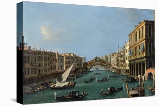 Grand Canal from the South, the Palazzo Foscari to the Right and the Rialto Bridge Beyond-Canaletto-Stretched Canvas