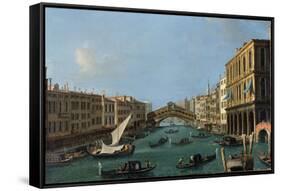 Grand Canal from the South, the Palazzo Foscari to the Right and the Rialto Bridge Beyond-Canaletto-Framed Stretched Canvas