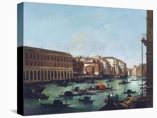 Grand Canal of Venice at the Rialto, with Gondolas-Giuseppe Bernardino Bison-Stretched Canvas