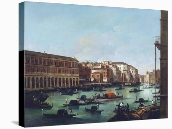 Grand Canal of Venice at the Rialto, with Gondolas-Giuseppe Bernardino Bison-Stretched Canvas