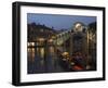 Grand Canal, Rialto Bridge at Night, Gondolas on Waterfront, Venice, Veneto, Italy-Christian Kober-Framed Photographic Print