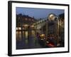 Grand Canal, Rialto Bridge at Night, Gondolas on Waterfront, Venice, Veneto, Italy-Christian Kober-Framed Photographic Print