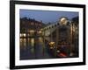 Grand Canal, Rialto Bridge at Night, Gondolas on Waterfront, Venice, Veneto, Italy-Christian Kober-Framed Photographic Print