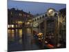 Grand Canal, Rialto Bridge at Night, Gondolas on Waterfront, Venice, Veneto, Italy-Christian Kober-Mounted Photographic Print