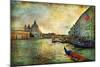 Grand Canal with Gondolas - Artistic Retro Styled Picture-Maugli-l-Mounted Art Print