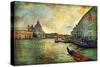 Grand Canal with Gondolas - Artistic Retro Styled Picture-Maugli-l-Stretched Canvas