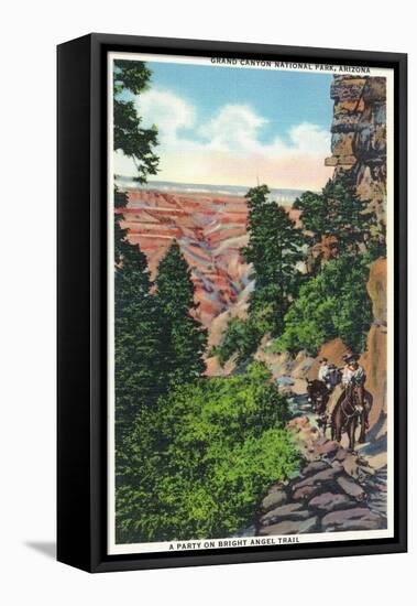 Grand Canyon Nat'l Park, Arizona - Men on Burros on the Bright Angel Trail-Lantern Press-Framed Stretched Canvas