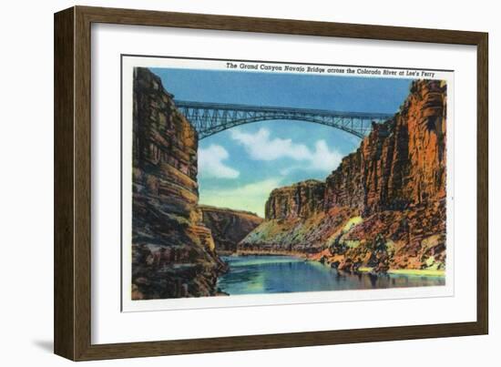 Grand Canyon Nat'l Park, Arizona - View of the Grand Canyon Navajo Bridge at Lee's Ferry, c.1938-Lantern Press-Framed Art Print