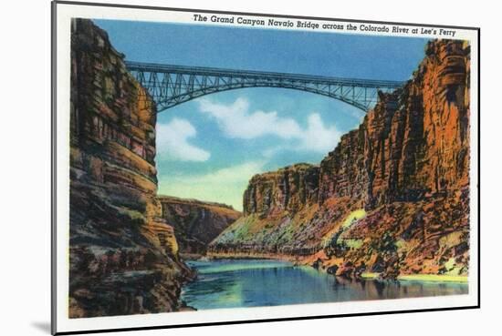 Grand Canyon Nat'l Park, Arizona - View of the Grand Canyon Navajo Bridge at Lee's Ferry, c.1938-Lantern Press-Mounted Art Print