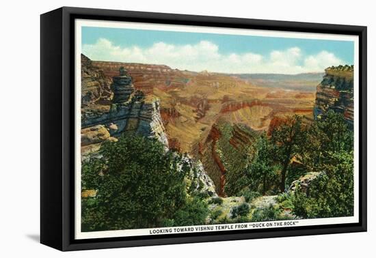 Grand Canyon Nat'l Park, Az - Panoramic View, Vishnu Temple from "Duck-On-The-Rock", c.1932-Lantern Press-Framed Stretched Canvas