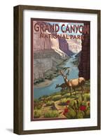Grand Canyon National Park, Arizona, Deer Scene-Lantern Press-Framed Art Print