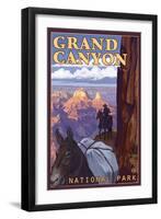 Grand Canyon National Park, Arizona, Mule Train Scene-Lantern Press-Framed Art Print