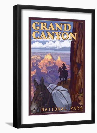 Grand Canyon National Park, Arizona, Mule Train Scene-Lantern Press-Framed Art Print