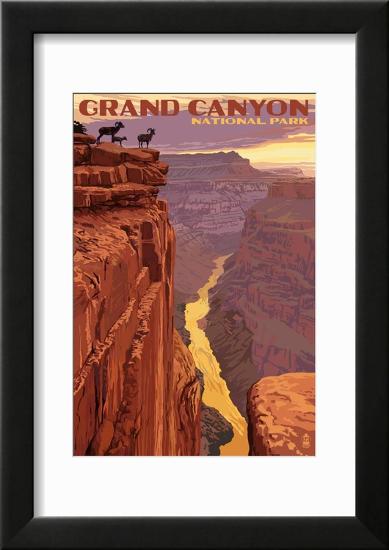 Grand Canyon National Park - Bighorn Sheep on Point-null-Framed Art Print
