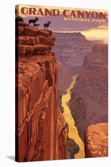 Grand Canyon National Park - Bighorn Sheep on Point-Lantern Press-Stretched Canvas