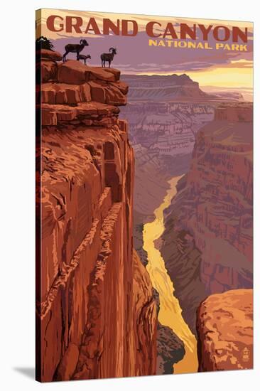 Grand Canyon National Park - Bighorn Sheep on Point-Lantern Press-Stretched Canvas