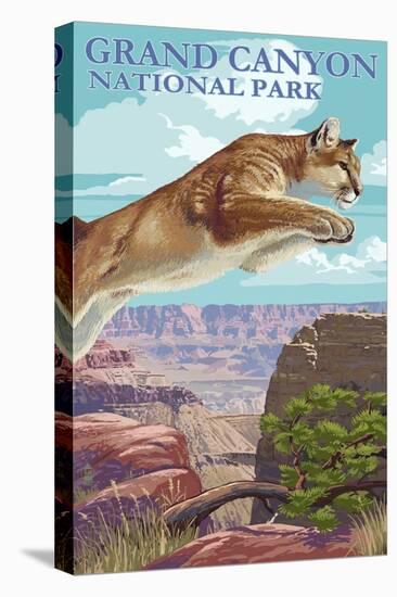 Grand Canyon National Park - Cougar Jumping-Lantern Press-Stretched Canvas