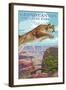 Grand Canyon National Park - Cougar Jumping-Lantern Press-Framed Art Print