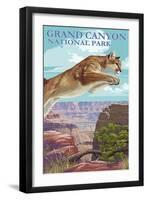 Grand Canyon National Park - Cougar Jumping-Lantern Press-Framed Art Print