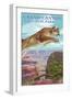 Grand Canyon National Park - Cougar Jumping-Lantern Press-Framed Art Print