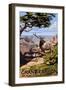 Grand Canyon National Park - Elk and South Rim-Lantern Press-Framed Art Print