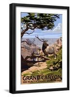 Grand Canyon National Park - Elk and South Rim-Lantern Press-Framed Art Print