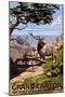 Grand Canyon National Park - Elk and South Rim-Lantern Press-Mounted Art Print