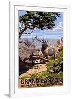 Grand Canyon National Park - Elk and South Rim-Lantern Press-Framed Art Print