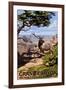 Grand Canyon National Park - Elk and South Rim-Lantern Press-Framed Art Print