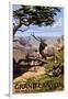 Grand Canyon National Park - Elk and South Rim-Lantern Press-Framed Art Print