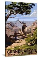 Grand Canyon National Park - Elk and South Rim-Lantern Press-Stretched Canvas