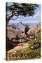 Grand Canyon National Park - Elk and South Rim-Lantern Press-Stretched Canvas