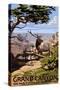 Grand Canyon National Park - Elk and South Rim-Lantern Press-Stretched Canvas