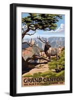 Grand Canyon National Park - Elk & Point Imperial-Lantern Press-Framed Art Print