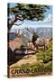 Grand Canyon National Park - Elk & Point Imperial-Lantern Press-Stretched Canvas