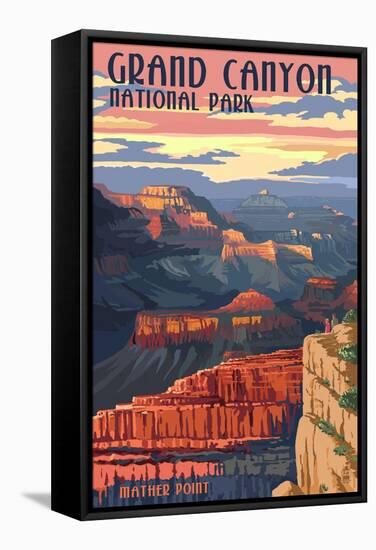 Grand Canyon National Park - Mather Point-Lantern Press-Framed Stretched Canvas