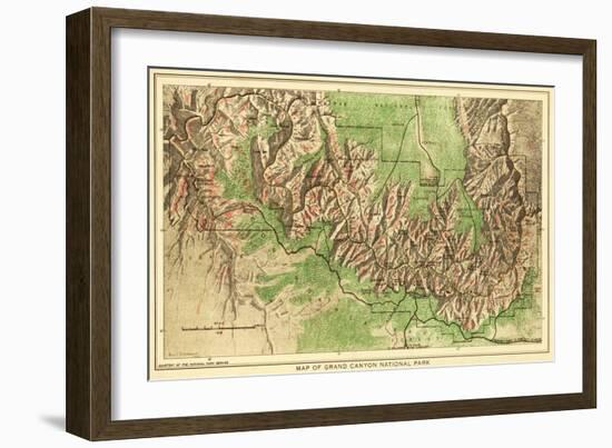 Grand Canyon National Park - Panoramic Map-Lantern Press-Framed Art Print