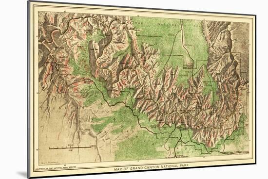 Grand Canyon National Park - Panoramic Map-Lantern Press-Mounted Art Print