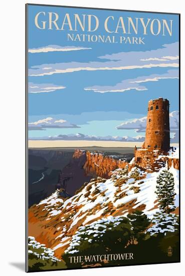 Grand Canyon National Park - Watchtower and Snow-Lantern Press-Mounted Art Print
